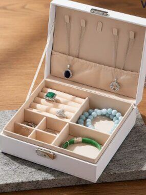 White Faux Leather Single Layer Jewelry Box